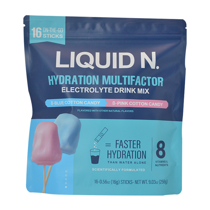 Liquid N Multifactor Hydration Electrolyte Drink Mix Sticks, Blue & Pink Cotton Candy Dual Flavor, 16 On-The-Go Single Serve Packets, Fast Hydration with 8 Vitamins & Nutrients