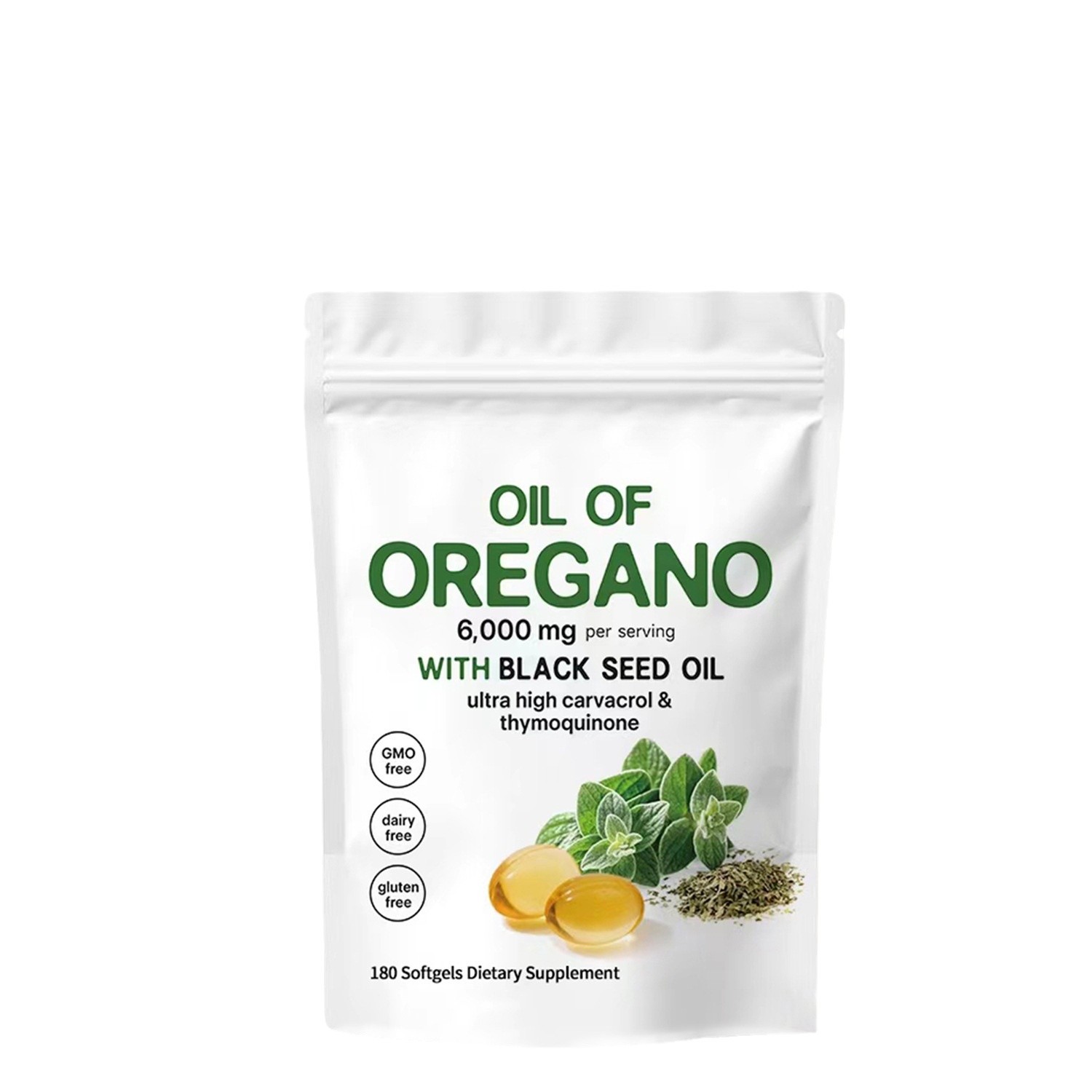 Oil of Oregano Softgels with Black Seed Oil, 6000mg Per Serving, High Carvacrol & Thymoquinone, GMO Dairy Gluten Free Immune Support Dietary Supplement, 180 Softgels